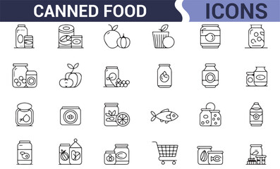Black and White Canned Food Packaging Vector Icon Set