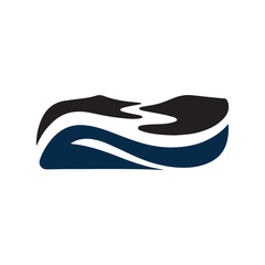 Logos of rivers, creeks, riverbanks and streams. River logo with combination of mountains and farmland with concept design vector illustration template