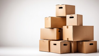 Obraz premium Stacked cardboard boxes against a plain background (1)