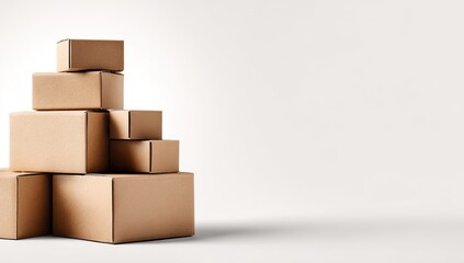 Fototapeta premium Stacked cardboard boxes on a white background