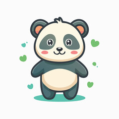 Naklejka premium Cute Panda Vector – Minimal Flat Design with Bold Black Outline and Happy Expression