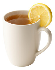 A mug of ginger tea with a slice of lemon on the rim, steam lazily drifting.