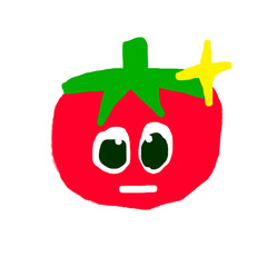 Cute Cartoon Illustration of Tomato with Face and Sparkle