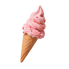 One cone strawberry ice cream on transparent background