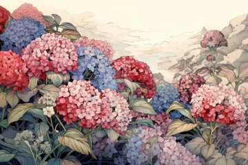 Hydrangea garden flower backgrounds painting.