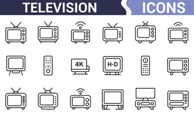 TV icons including traditional and 4K models, suitable for use in digital media and design projects.