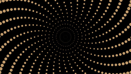 Abstract brown dot spiral pattern forming a vortex on a black background. Ideal for backgrounds, optical illusion designs, or science fiction themes.