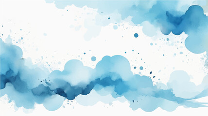 Abstract watercolor blue background with splashing water and ink drops for a clean, colorful design