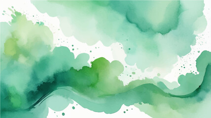 Blue abstract watercolor background with hand-painted clouds and mountains, a vintage summer sky illustration in shades of green and blue, and a grungy sea texture design