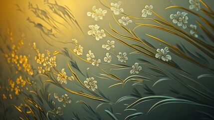 Intricate floral design on decorative glass.