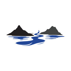 Logos of rivers, creeks, riverbanks and streams. River logo with combination of mountains and farmland with concept design vector illustration template