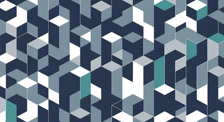 Abstract geometric pattern of interlocking cubes in shades of blue, gray, and white.