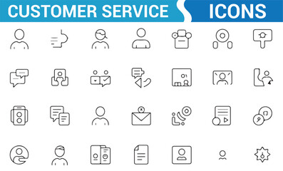 Set of communication and service icons for customer assistance, support teams, and inquiries.