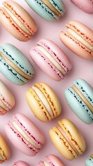 Colorful Macarons Arranged in Rows