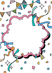 手書きのポップなフレーム背景、曲線のフレーム、紙吹雪、ガーランド、コミック風、縦向き