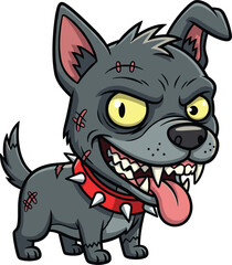 Angry cartoon dog with spiked collar, scary puppy character, aggressive pet vector, evil dog illustration, fierce animal clipart, Halloween monster puppy design