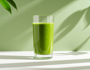 Green Smoothie with Leaf Garnish Minimalist Studio Concept