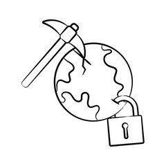 Check this amazing hand drawn style icon of secure mining concept
