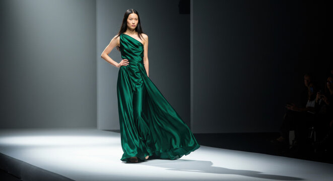 Emerald green gown fashion model