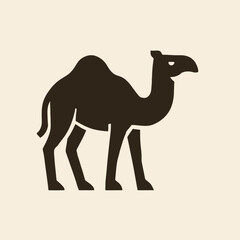 Single dark brown camel silhouette on tan background