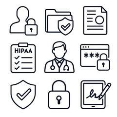 Icons depict security healthcare  data protection with a doctor lock shield  document