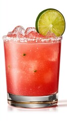 Spicy Watermelon Margarita Mocktail, isolated on white background.