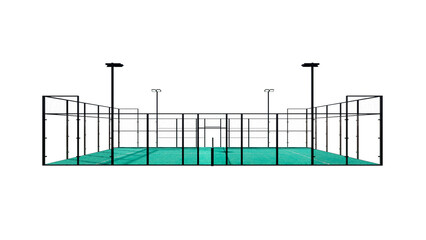 Side view turquoise padel court with transparent background