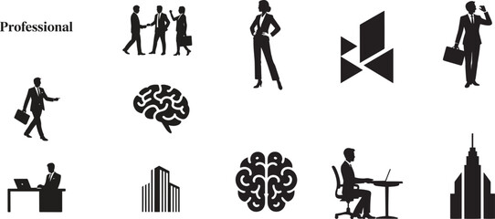 Business Icons Silhouette Collection with Brain and Building Graphics vector