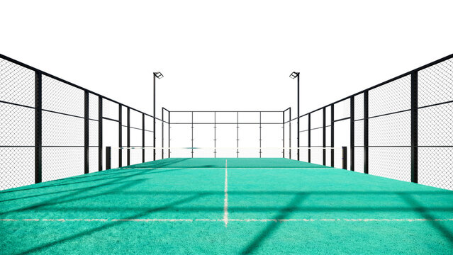 back view turquoise color padel court with transparent background 