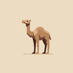 A geometric camel in earth tones stands on a flat surface its body formed by connecting angular shapes