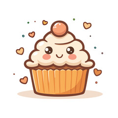 Cute Chibi Style Cupcake with Bold Outlines Simple Flat Vector Design for Sweet Dessert Illustration