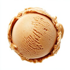 Butterscotch or caramel ice cream scoop, isolated on white background.