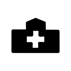Fototapeta premium Hospital Icon – Medical Building with Cross Symbol・病院・医療施設のシンボルアイコン｜十字マーク入り建物ロゴ