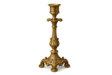 Elegant golden candlestick gleaming against transparent backdrop, highlighting decorative metalwork and sophisticated vintage aesthetic