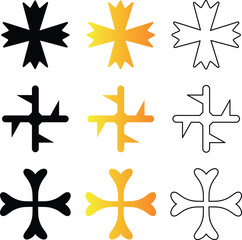 Obraz premium Collection of decorative crosses featuring various designs including outlined, solid, and gradient color variations