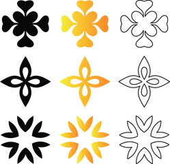 Collection of decorative floral cross design elements in various styles and color variations