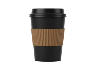 Isolated Black Coffee Cup with Brown Cardboard Sleeve