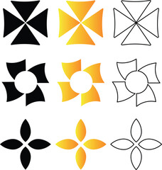 Collection of stylized floral and cross vector designs showcasing various gradient colors and line art aesthetics