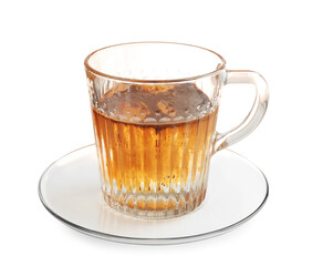 Tasty coffee in cup isolated on white