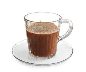 Tasty coffee in cup isolated on white