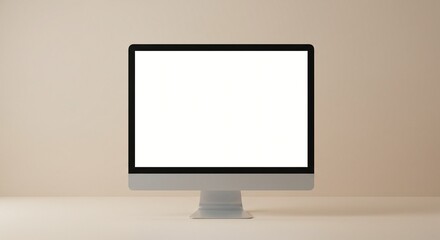 Modern Computer Monitor Mockup Blank Screen, Neutral Background