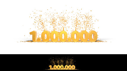 one million followers thank you illustration 3D rendering on transparent background