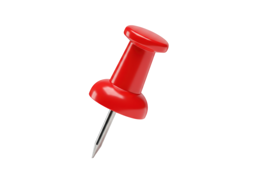 Isolated Bright Red Push Pin with Sharp Silver Point