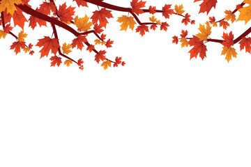 Autumn branch with red and yellow maple leaves. Isolated on transparent background illustration. 