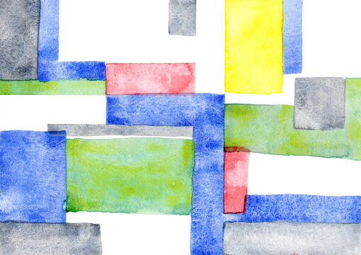 Abstract watercolor painting with colorful rectangular shapes