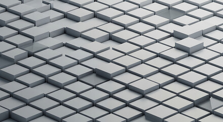 Abstract geometric pattern of textured, three-dimensional, gray cubes arranged in a grid.