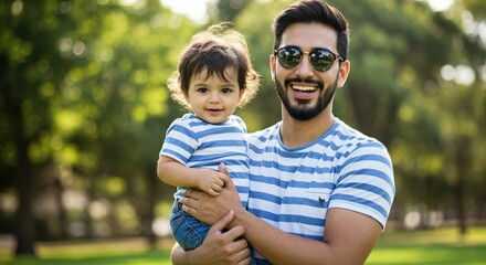 Father with Son in Sunglasses Enjoying the Outdoors on a Sunny Day