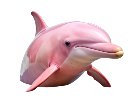  Close-Up of Pink Amazon River Dolphin Emerging from Water, frontal view, isolated on transparent background
