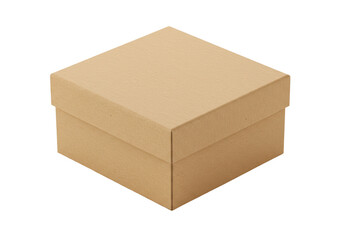 Isolated Simple Square Brown Cardboard Box for Packaging or Storage