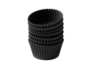 Isolated Stack of Black Silicone Cupcake Liners for Baking